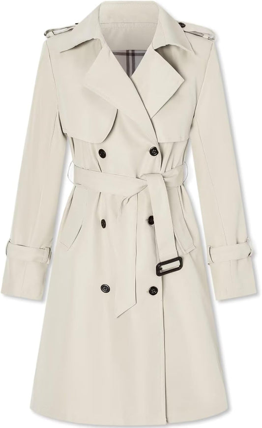 Women's Long Double-Breasted Trench Coat with Belt