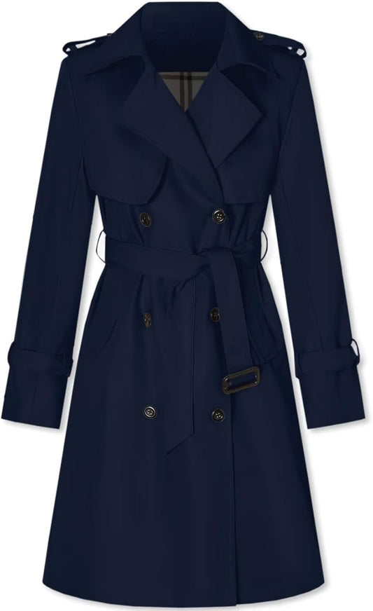 Women's Long Double-Breasted Trench Coat with Belt