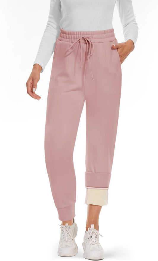 Fleece Lined Sweatpants Women - Joggers for Women with Pockets High Waisted Thermal Winter Warm Pants for Snow